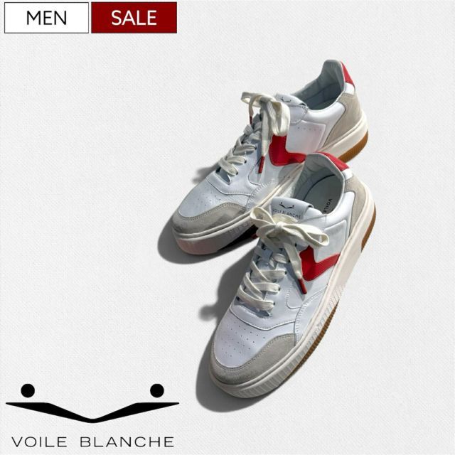 【定価59,400円(税込)】VOILE BLANCHE ボイルブランシェ 細かなコダワリが詰まったレザーコンビネーションスニーカー！ローカットシューズ レースアップ アトランティックスターズを凌ぐ人気ブランド！0012019250 靴 ホワイト×レッド メ