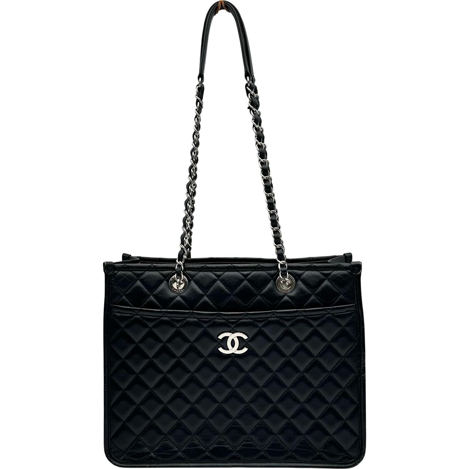 シャネル CHANEL チェーン ショルダー 26番台 ブラック シルバー金具 カーフスキン レディース ショルダーバッグ