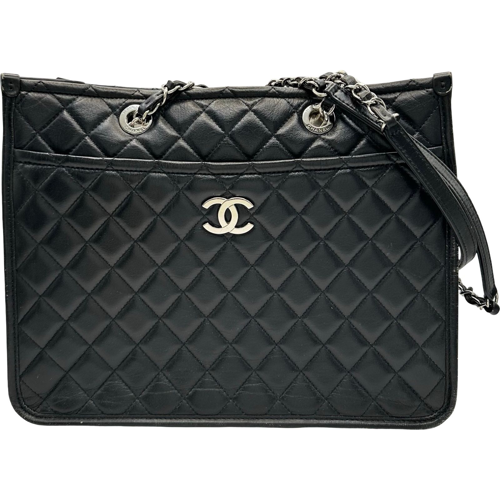 シャネル カーフスキン ユニフォーム チェーンショルダーバッグ シャネル CHANEL チェーン ショルダー 26番台 ブラック シルバー金具