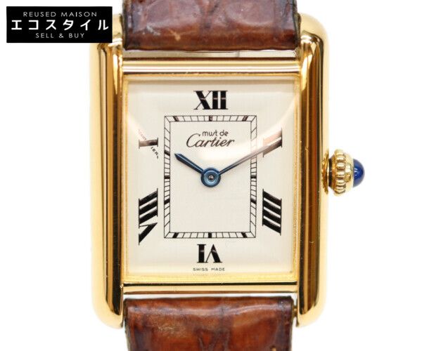 Cartier カルティエ W1013654 マストタンクヴェルメイユSM後期 飛びローマアイボリー文字盤 QZ 革