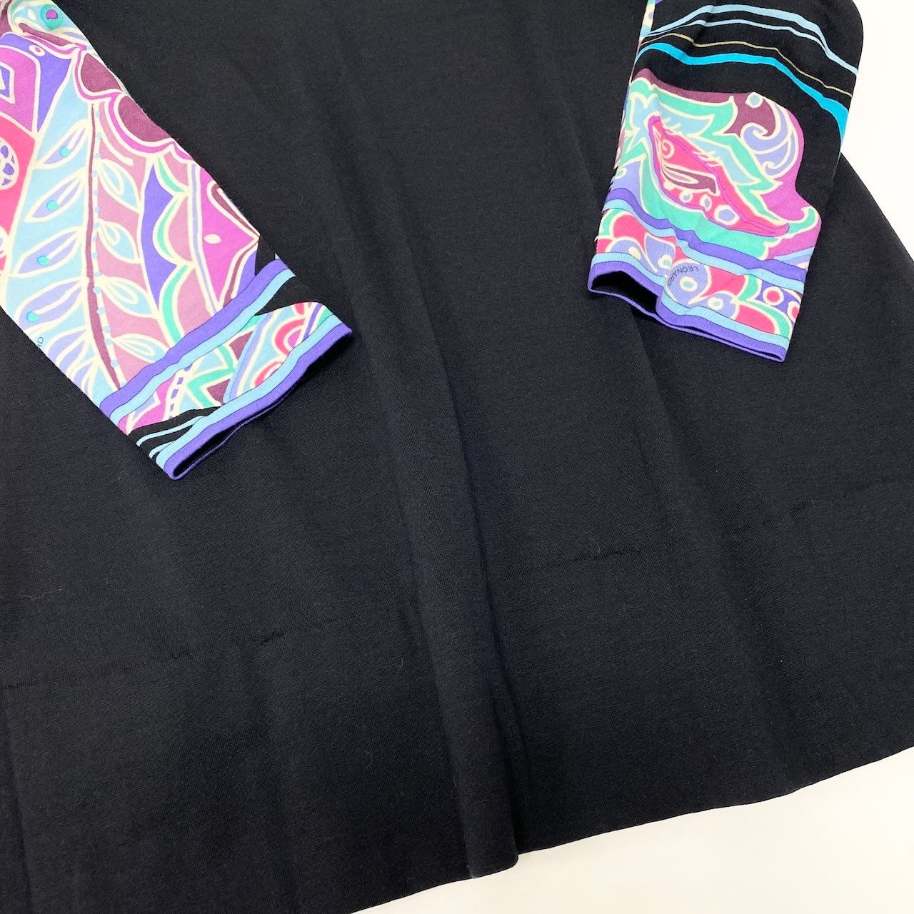 22d11 LEONARD FASHION レオナール 七分袖ワンピース 膝丈ワンピース