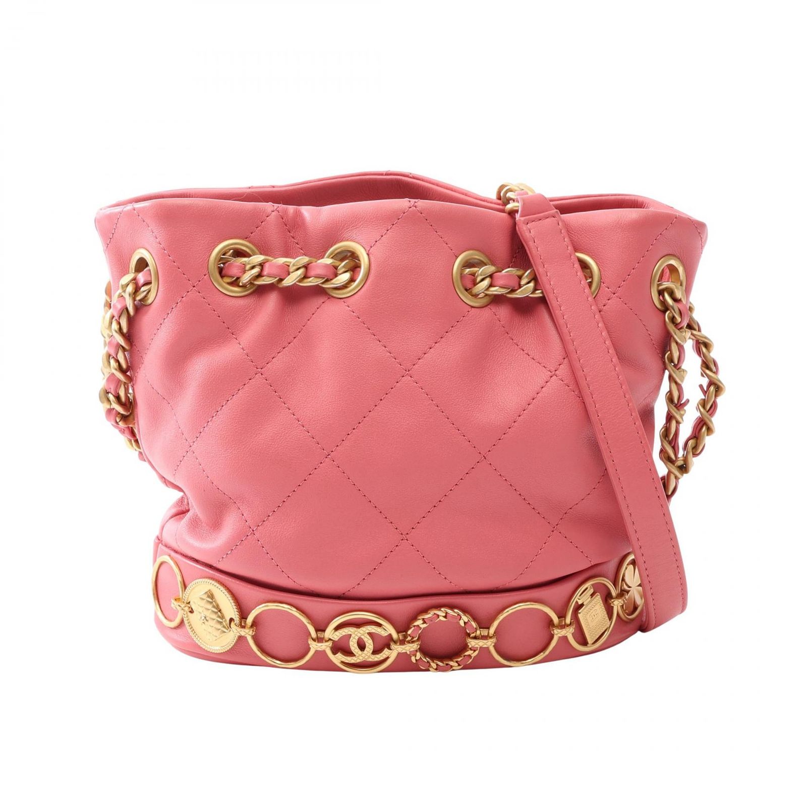 シャネル CHANEL ショルダーバッグ マトラッセ AS4246 ピンク ラムスキン（羊革） マトラッセ ドローストリング バケットバッグ レディース Used A