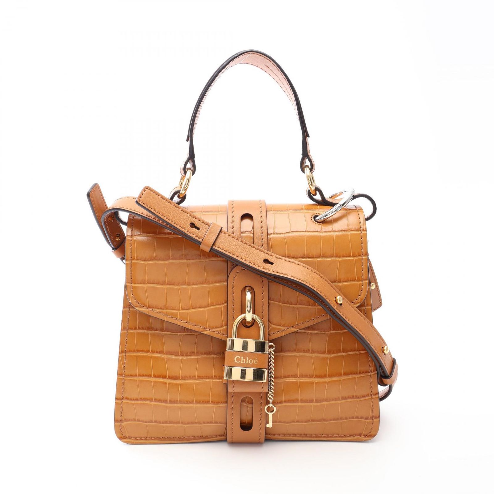 クロエ Chloe ハンドバッグ ABY アビー クロコ型押し 2WAY ベージュ レザー アビー ロック 2wayショルダー レディース Used A