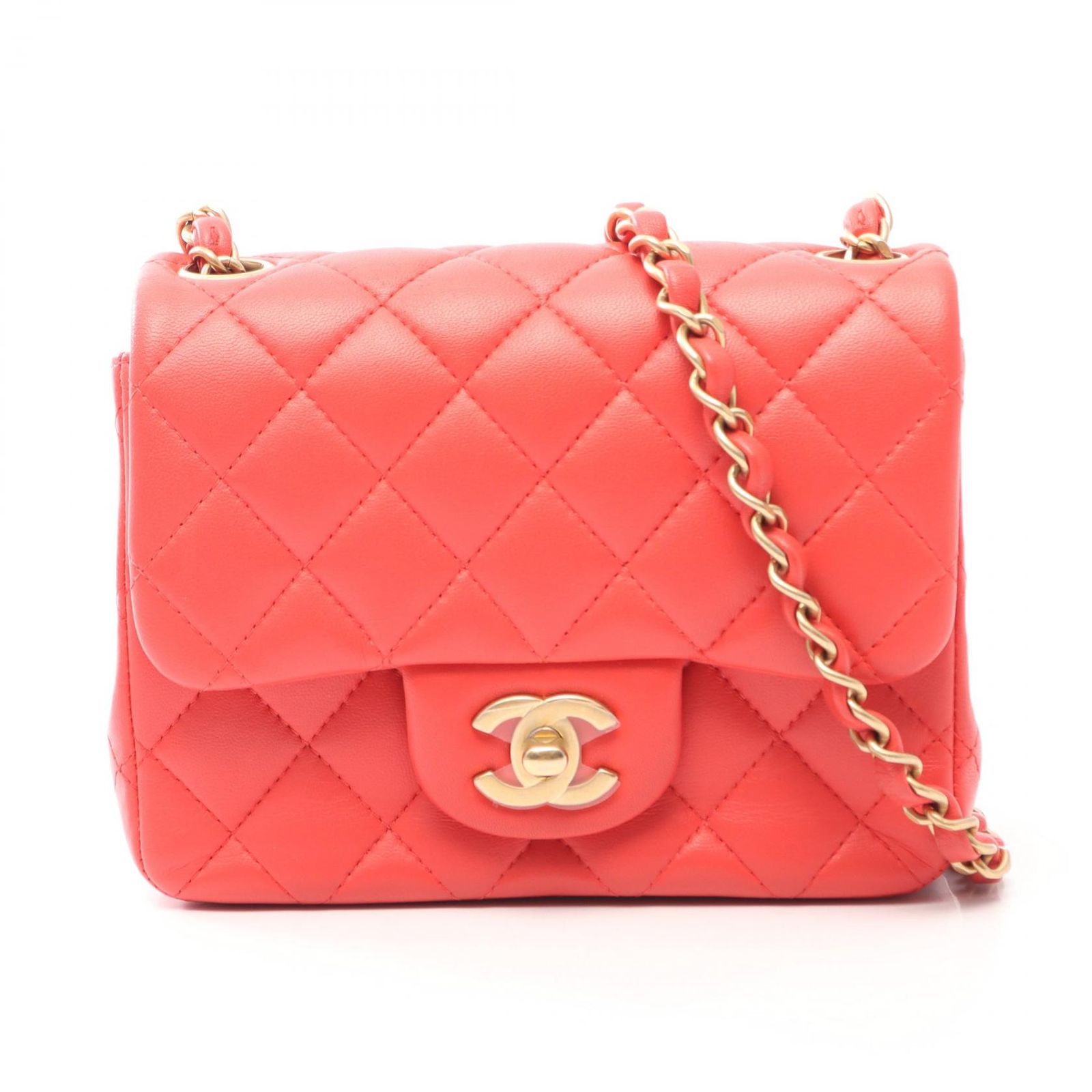 シャネル CHANEL ショルダーバッグ ミニマトラッセ オレンジレッド ラムスキン（羊革） ミニマトラッセ チェーンショルダー レディース Used A