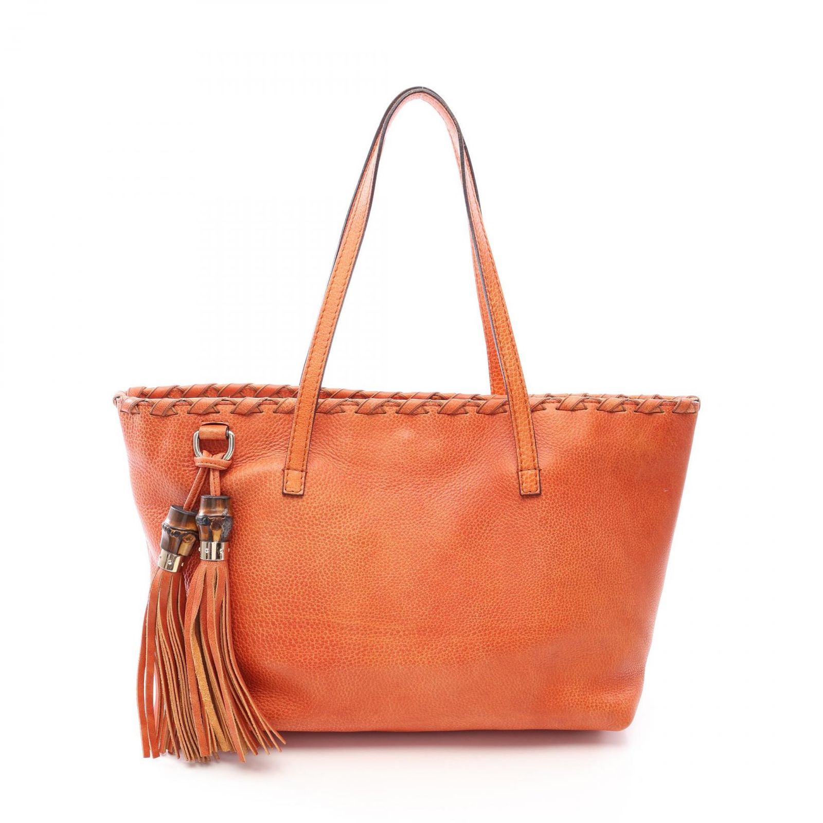 グッチ GUCCI トートバッグ バンブータッセルチャーム付き 218780 オレンジ レザー バンブー タッセル チャーム付き トートバッグ レディース Used B