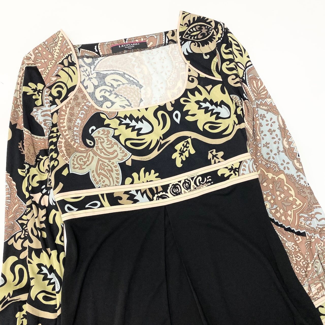 22d11 LEONARD FASHION レオナール ロングワンピース カンカン素材