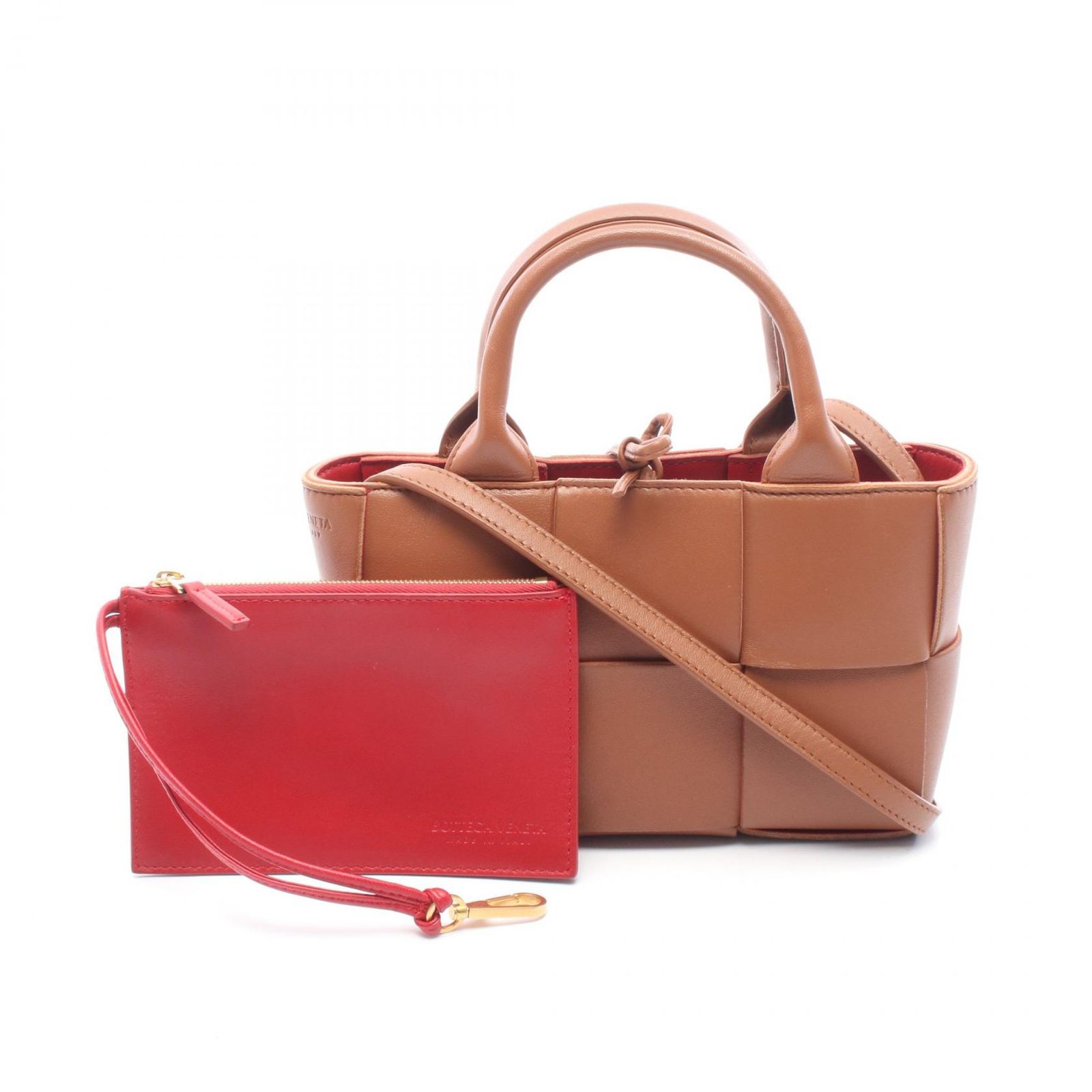 ボッテガヴェネタ BOTTEGA VENETA トートバッグ キャンディー アルコ 2WAY ブラウン レザー アルコ マイクロ レディース Used A