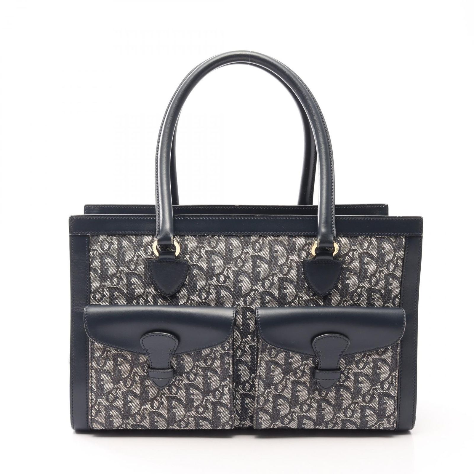 ディオール Dior ハンドバッグ トロッター ネイビー キャンバス レザー