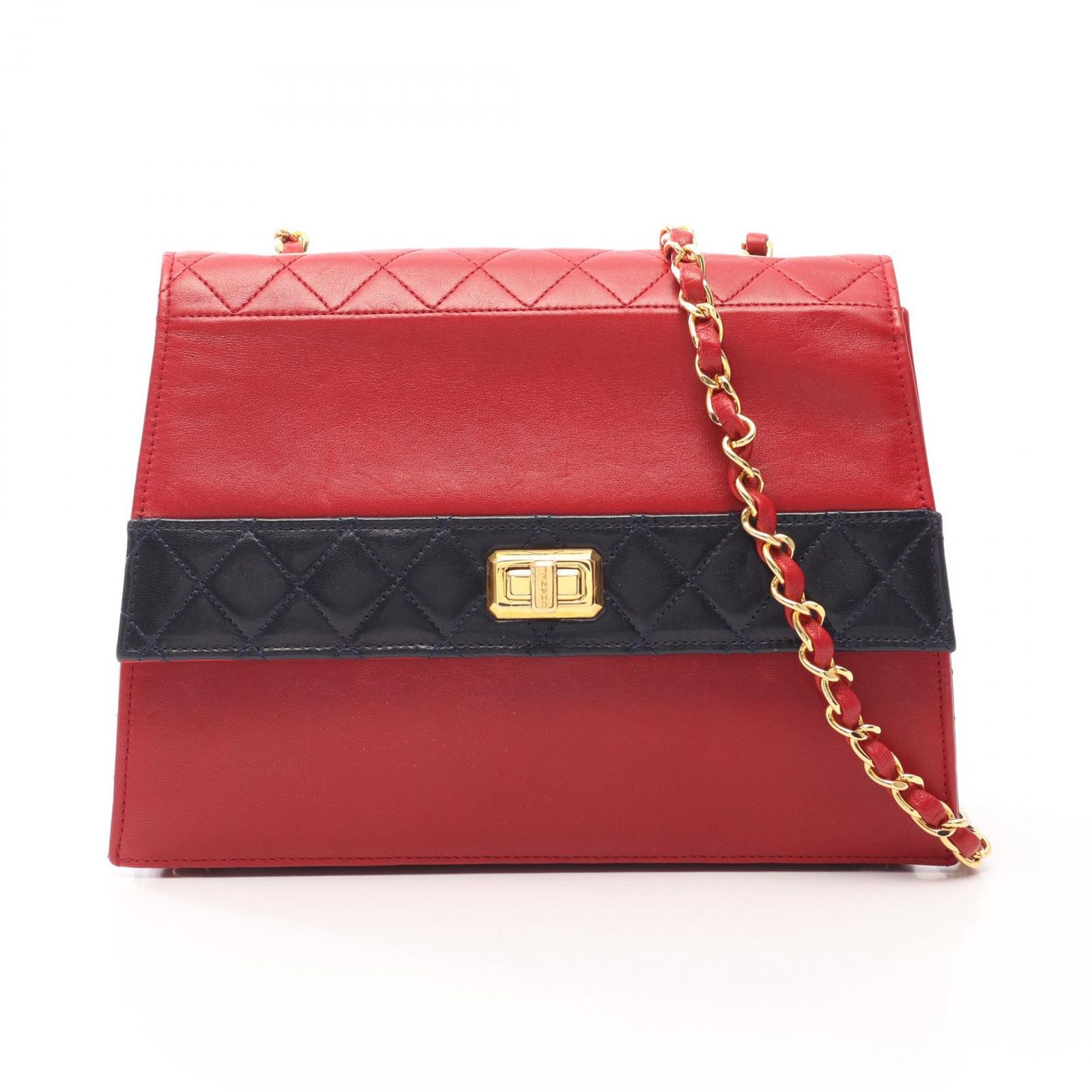 【美品】chanel ショルダーバック ラムスキン ターンロック スムースレザー シャネル CHANEL ショルダーバッグ マトラッセ バイカラー ターン