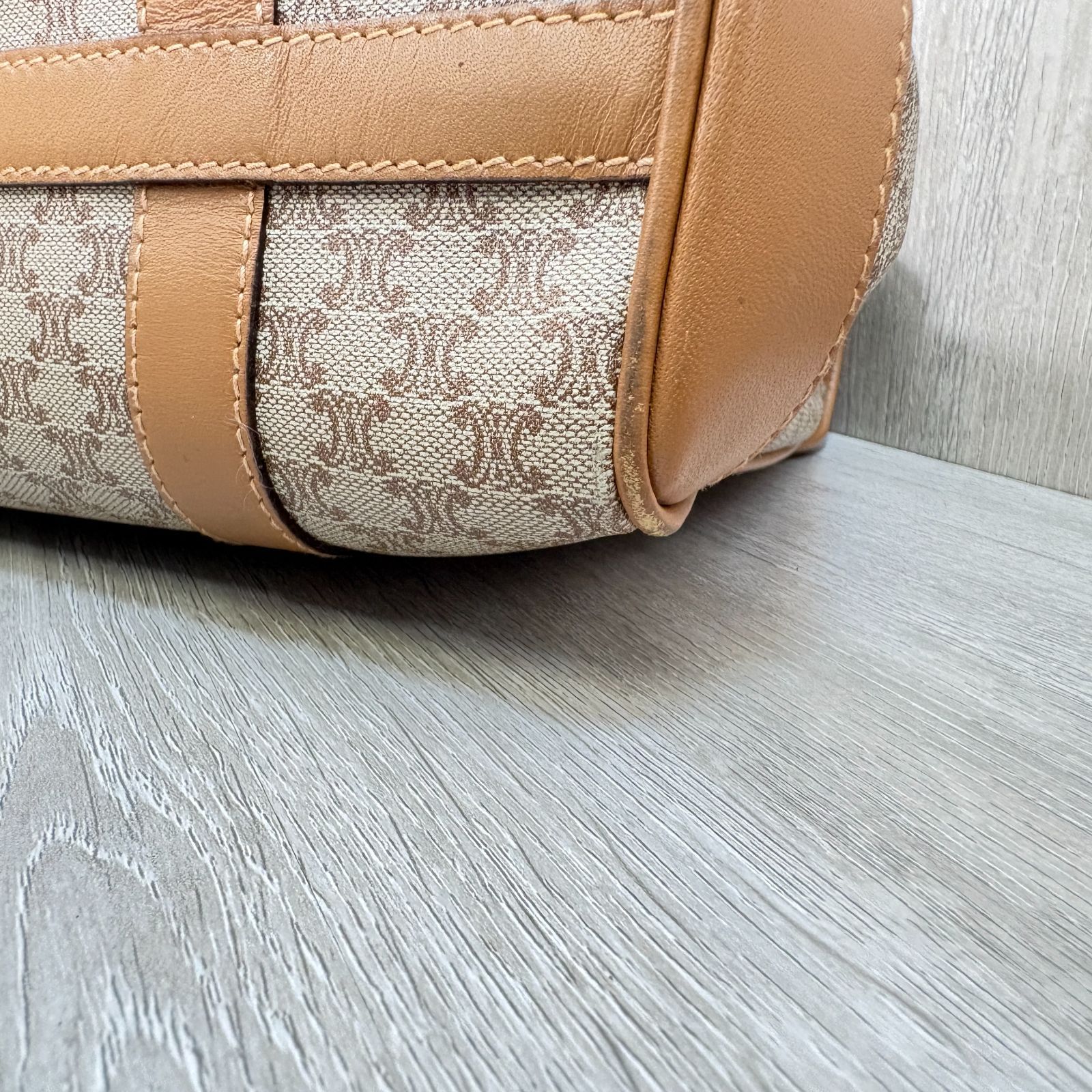 CELINE セリーヌ マカダム柄 ハンドバッグ PVC レザー ベージュ 