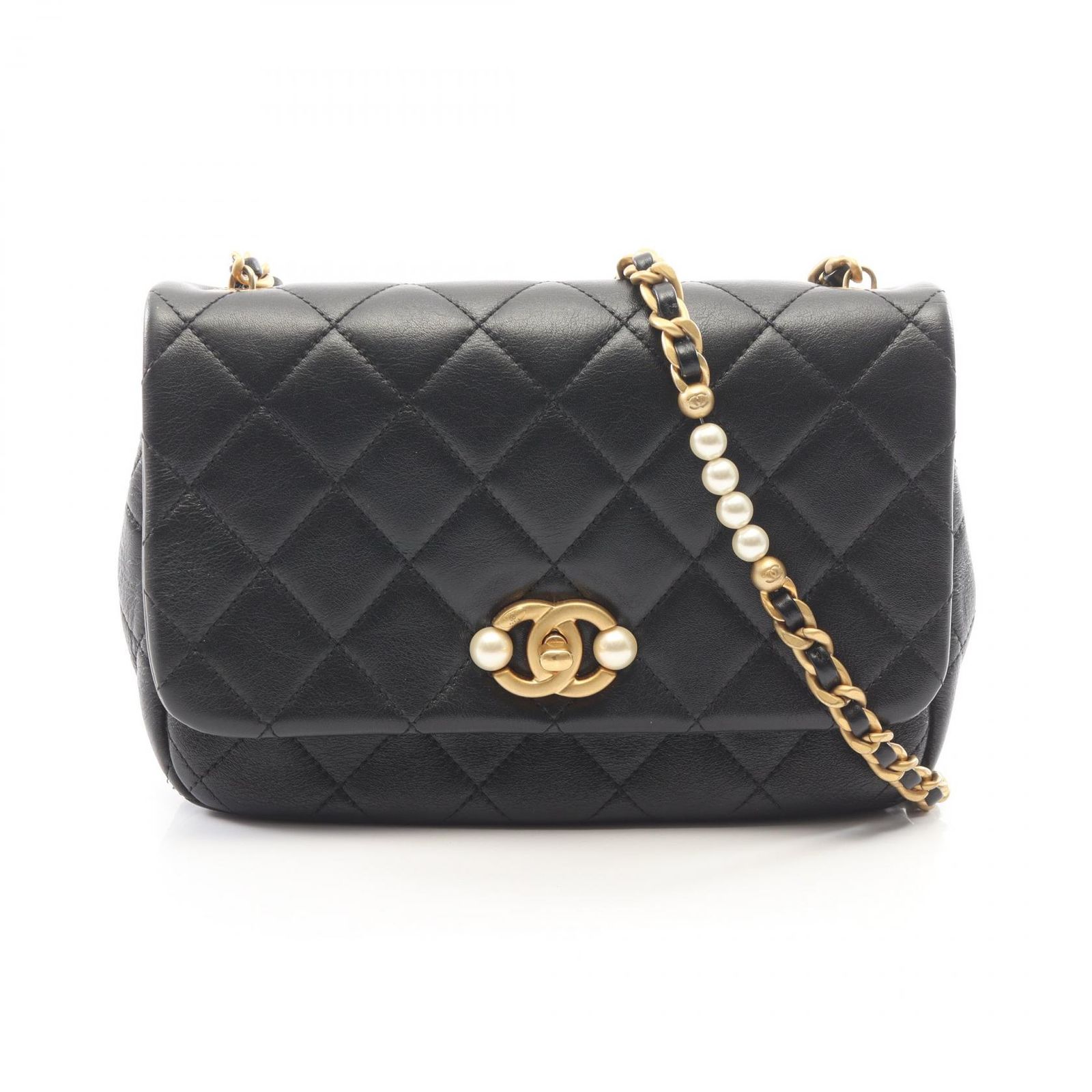 シャネル CHANEL ショルダーバッグ マトラッセ AS3001 ブラック レザー マトラッセ スモールフラップ チェーンショルダー レディース Used A