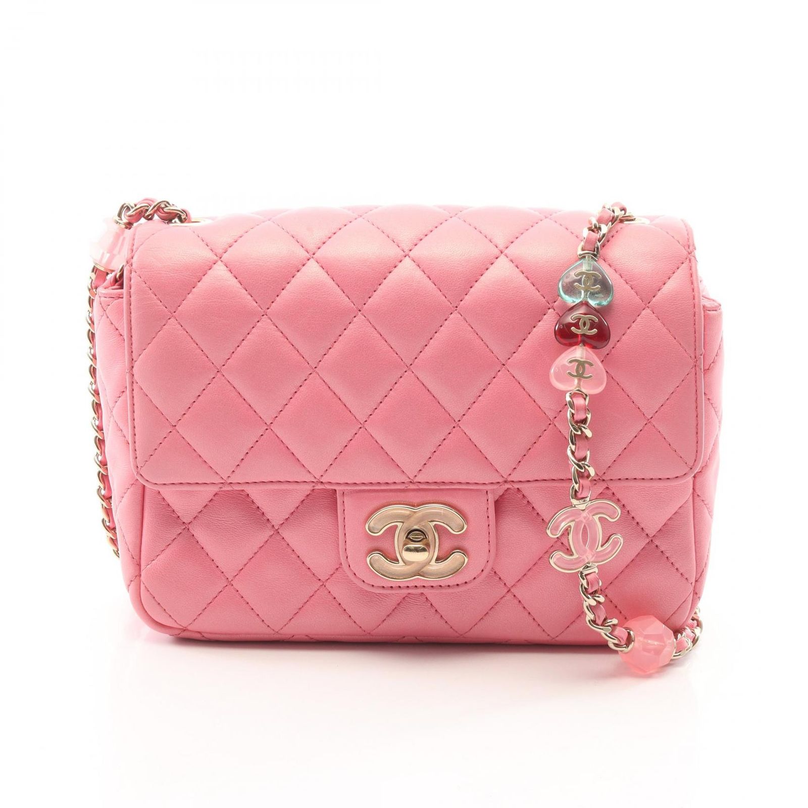 シャネル CHANEL ショルダーバッグ マトラッセ ミニフラップバッグ ピンク ラムスキン（羊革） マトラッセ スモールフラップ チェーンショルダー レディース
