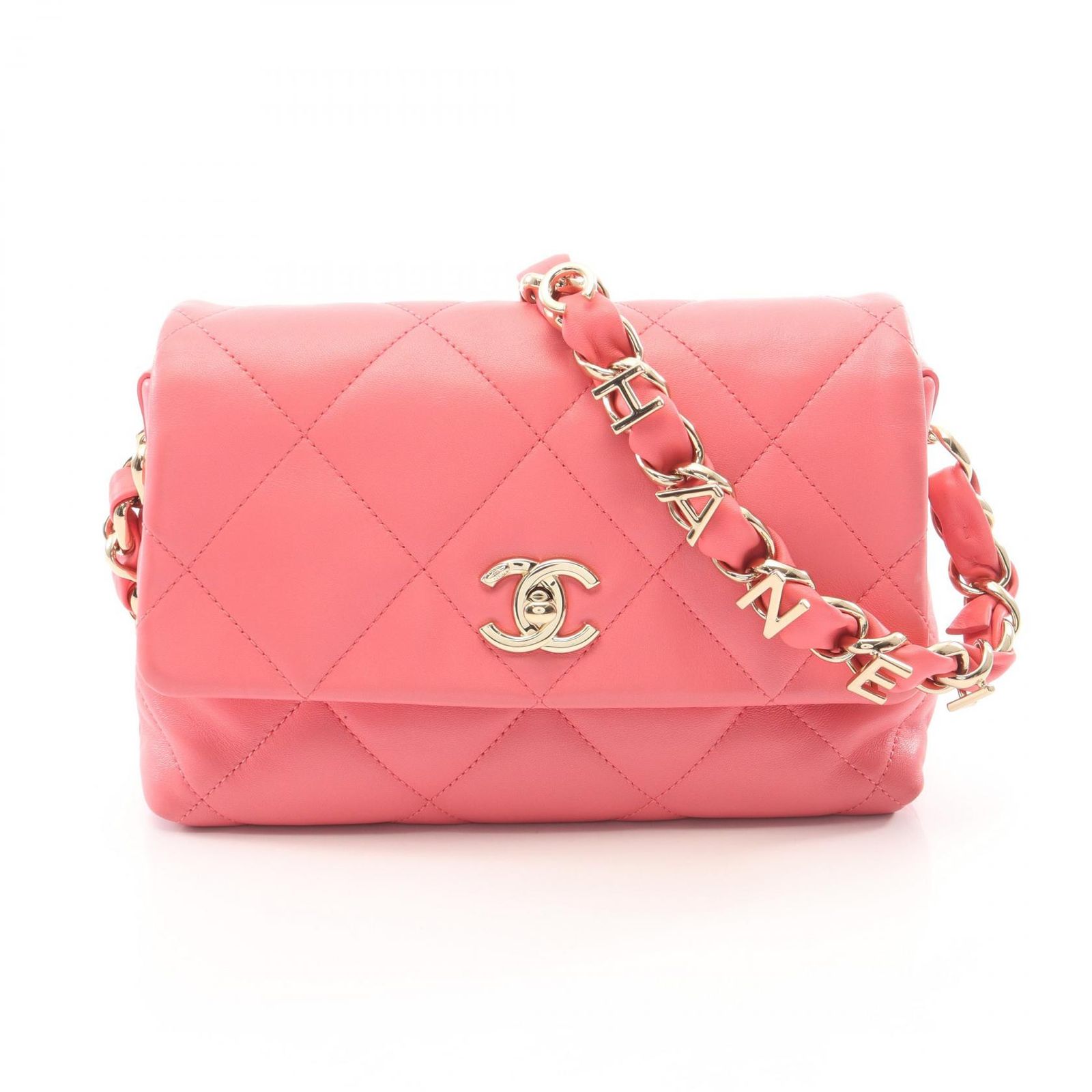 シャネル CHANEL ショルダーバッグ マトラッセ CHANELロゴ AS2299 ピンク ラムスキン（羊革） マトラッセ スモールフラップ チェーンショルダー レディース Used A