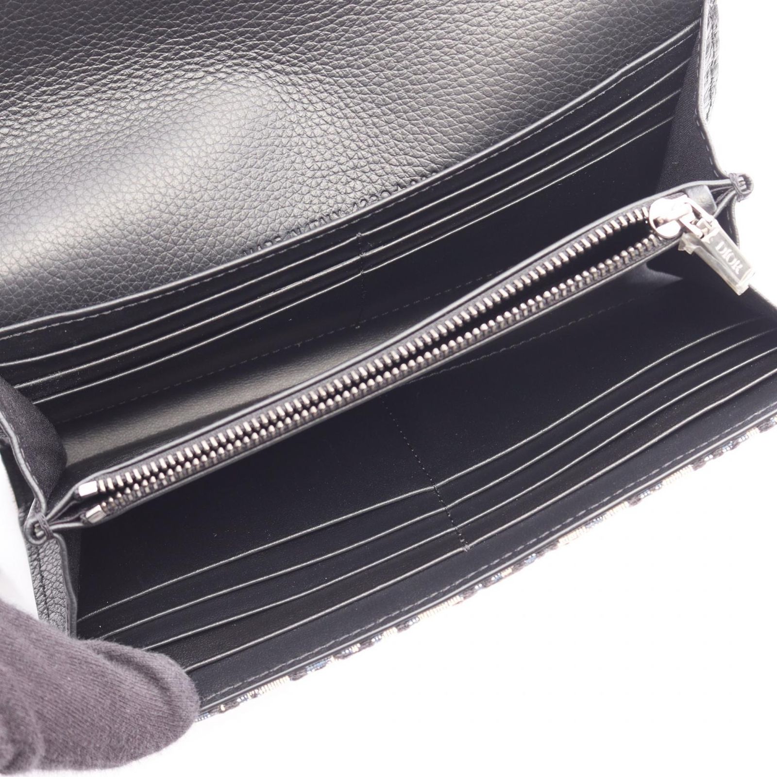 ディオール Dior 二つ折り長財布 サドル オブリーク ネイビー/ブラック