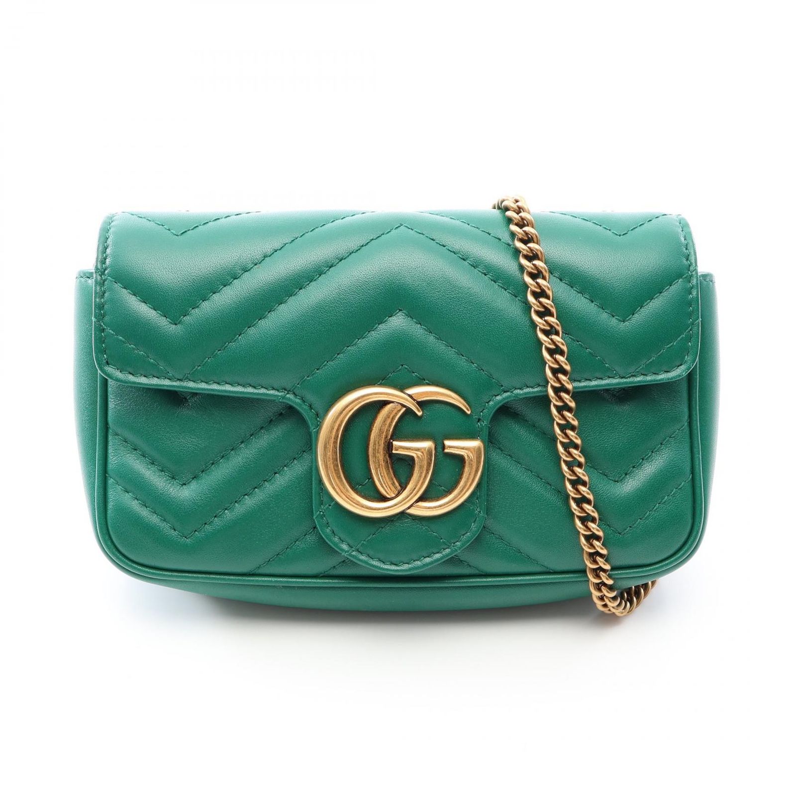 グッチ GUCCI ショルダーバッグ GGマーモント スーパーミニバッグ 476433 グリーン レザー GGマーモント ミニ ショルダーバッグ レディース Used B