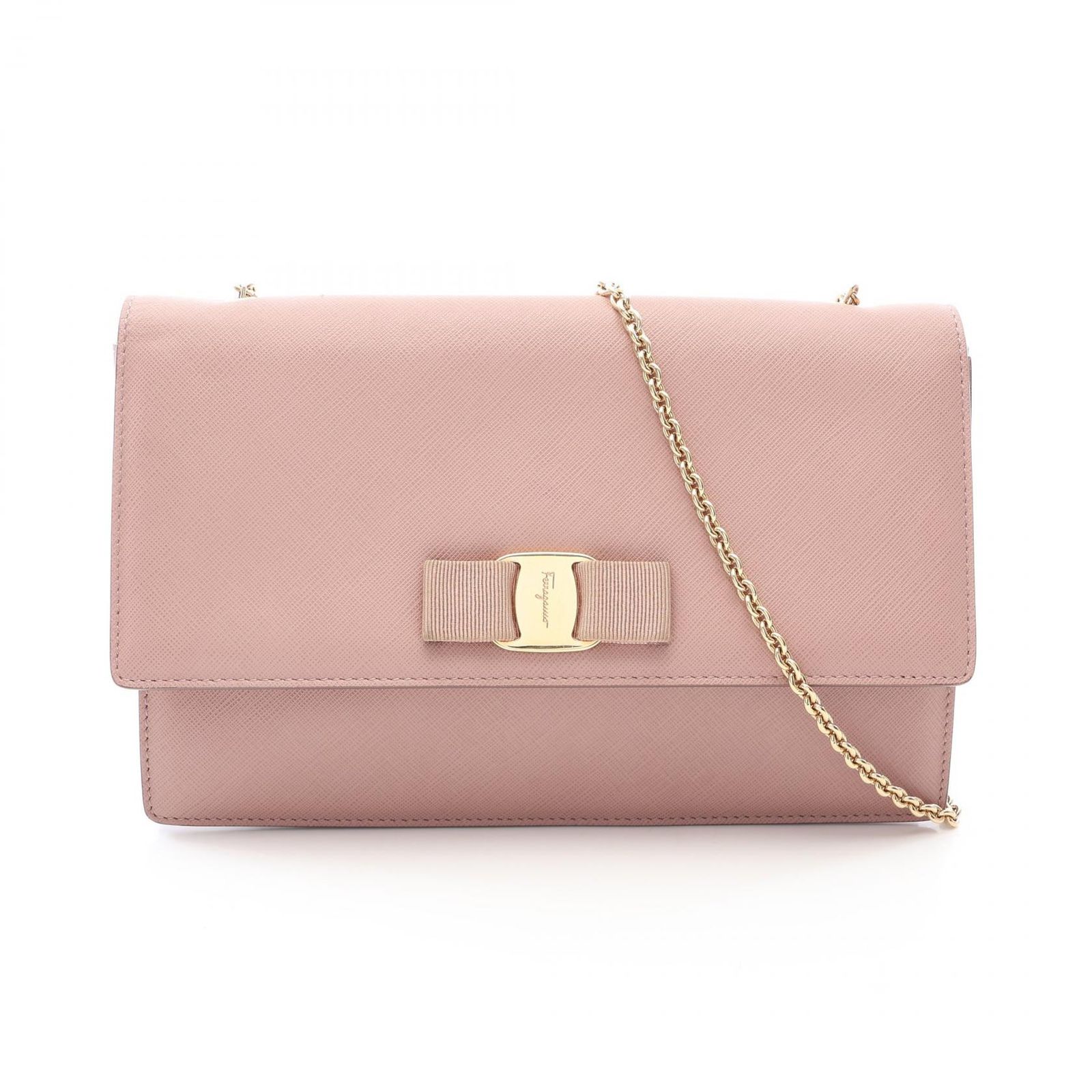 サルヴァトーレフェラガモ Salvatore Ferragamo ショルダーバッグ ヴァラリボン ピンクベージュ レザー ヴァラリボン チェーンショルダー レディース Used A