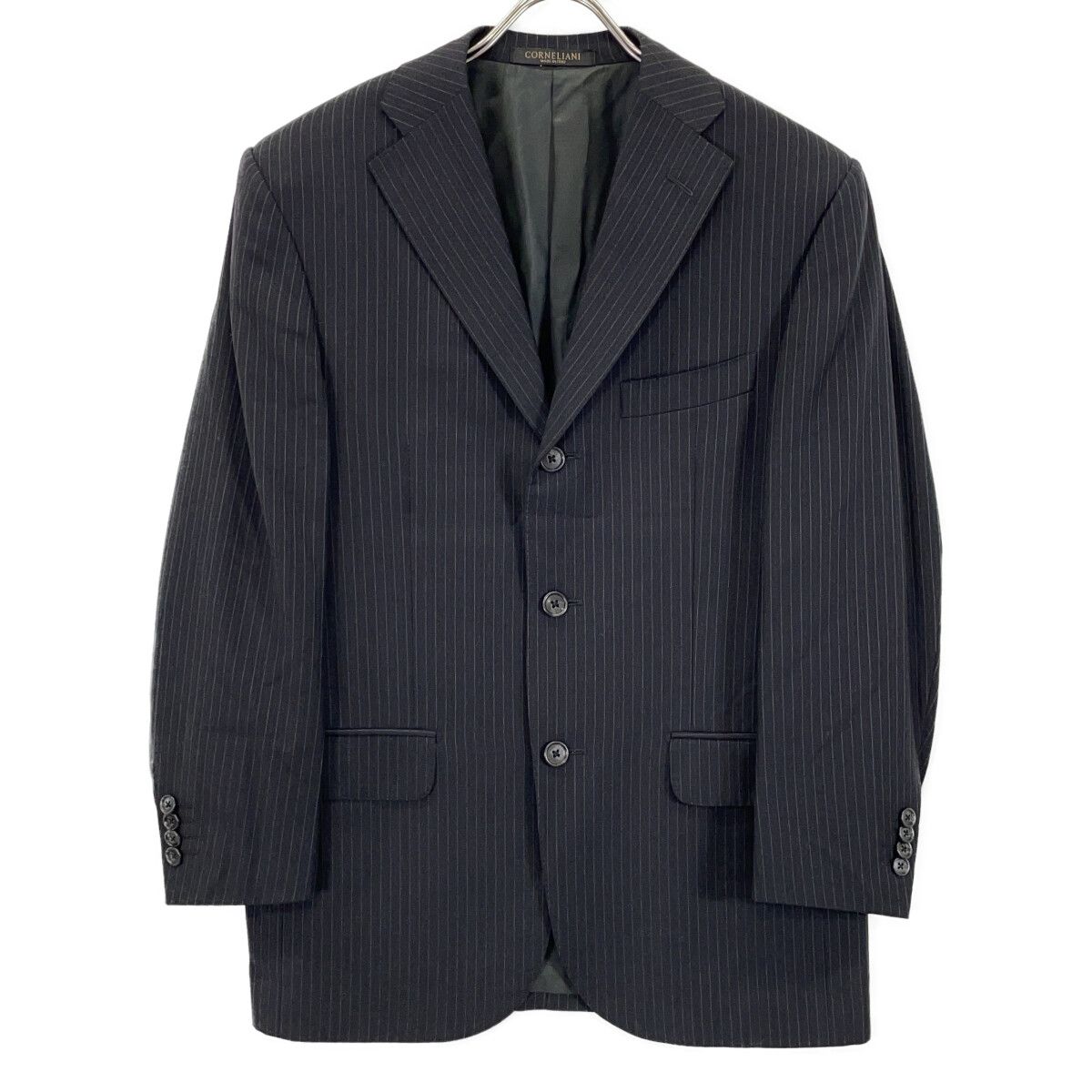 CORNELIANI コルネリアーニ ブラック ウール ストライプ スーツ 46