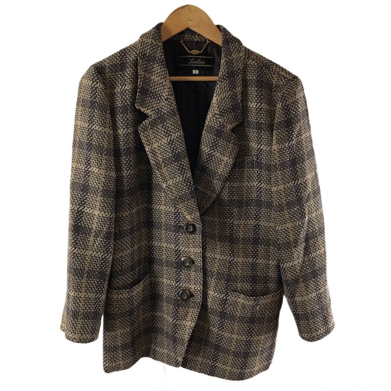 レリアン leilian ジャケット チャーム付き 袖ボタン チェック ブラウン 11サイズ 995336