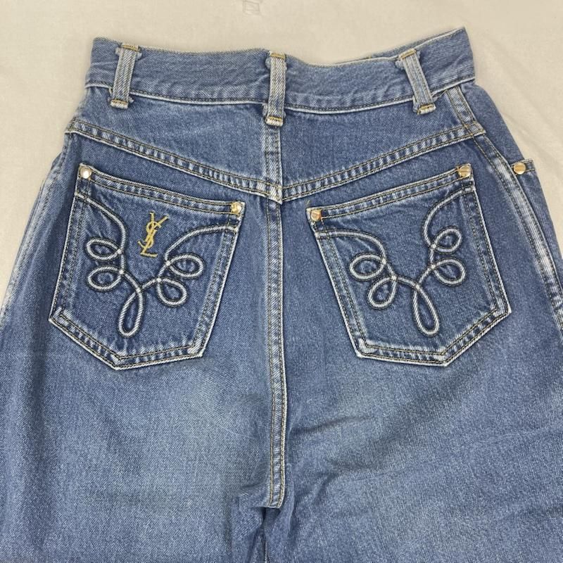  イヴサンローラン 刺繍ワイドデニム 40 イヴサンローラン 90s ヴィンテージ バック ポケット 刺繍 デニム
