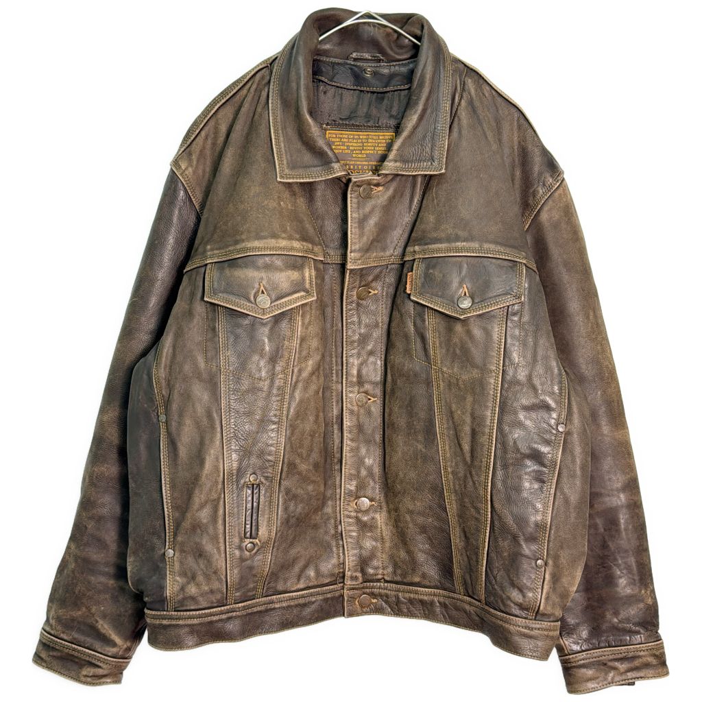 90年代 REDSKINS レザートラッカージャケット 大きいサイズ ブラウン(メンズ XXXL)中古 古着 Y4625