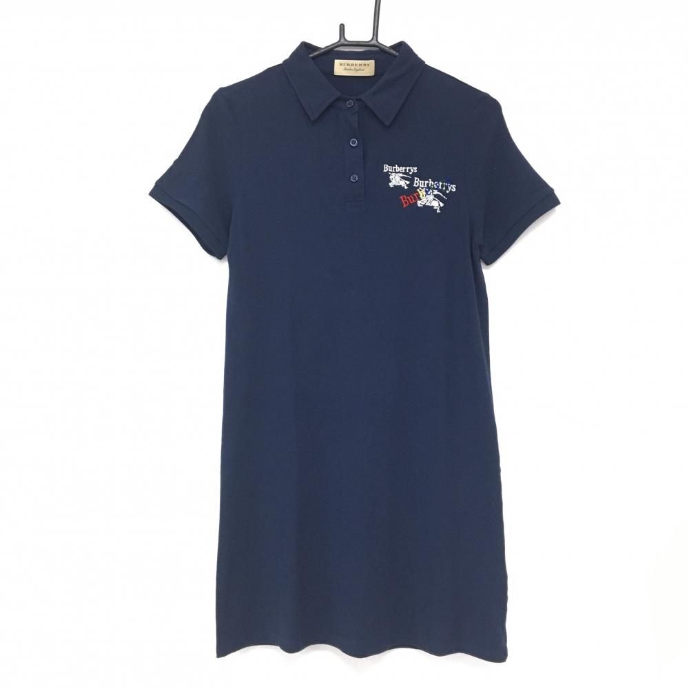 新品タグ付き　BURBERRY GOLF　ポロシャツ　ワンピース　LL 美品】バーバリー 半袖ポロワンピース ネイビー ロゴ刺しゅう