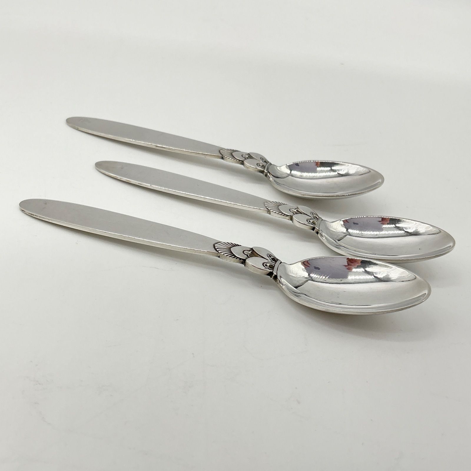 純銀　スターリングシルバー　ガルーダ　デミタススプーン　2本 ○Georg Jensen ジョージジェンセン Cactus カクタス パターン