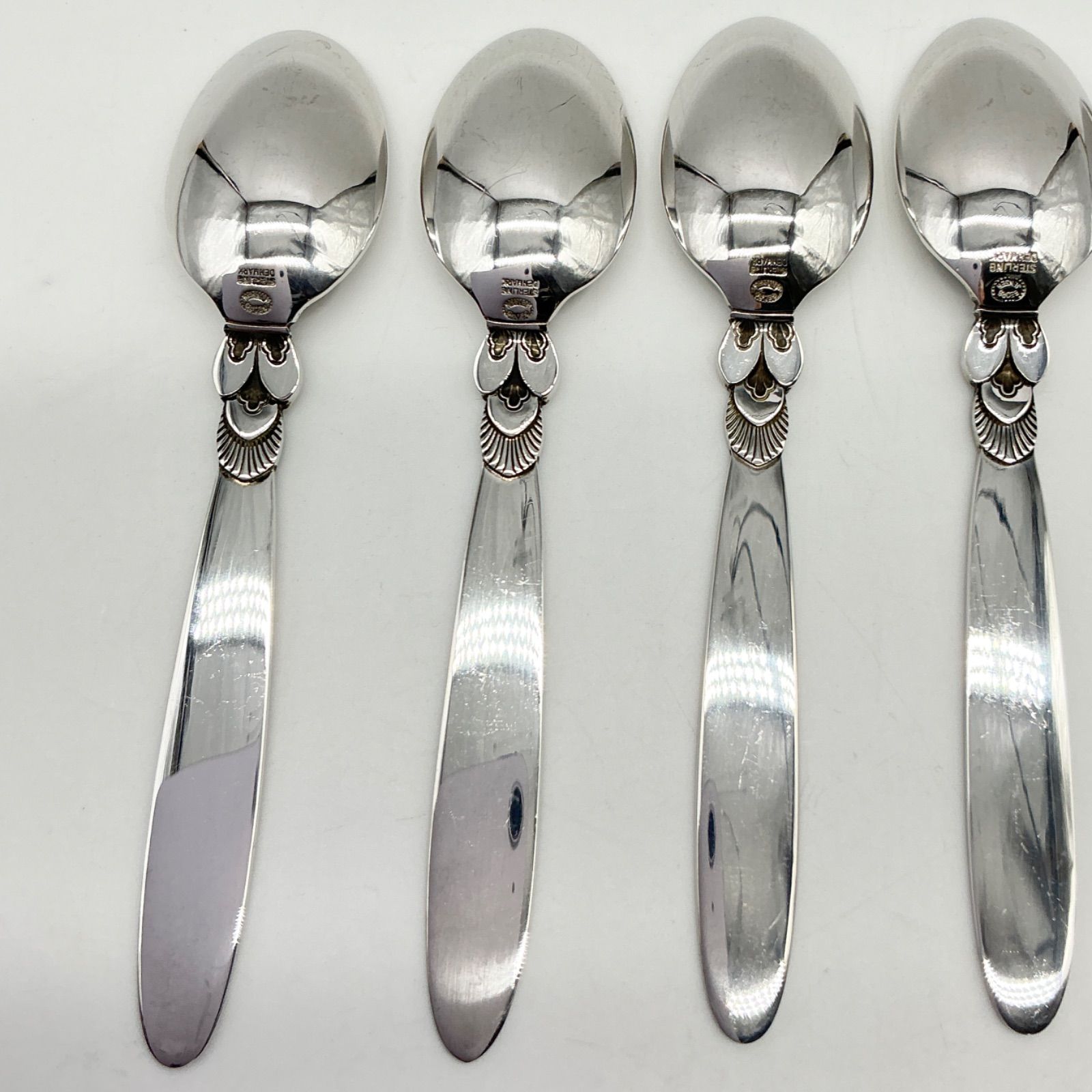 銀のデミタススプーン　ジョージ・ジェンセン　サイプレス ○Georg Jensen ジョージジェンセン Cactus カクタス パターン