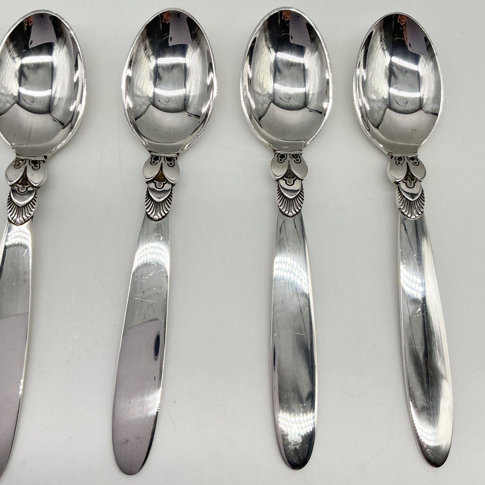 純銀　スターリングシルバー　ガルーダ　デミタススプーン　2本 ○Georg Jensen ジョージジェンセン Cactus カクタス パターン