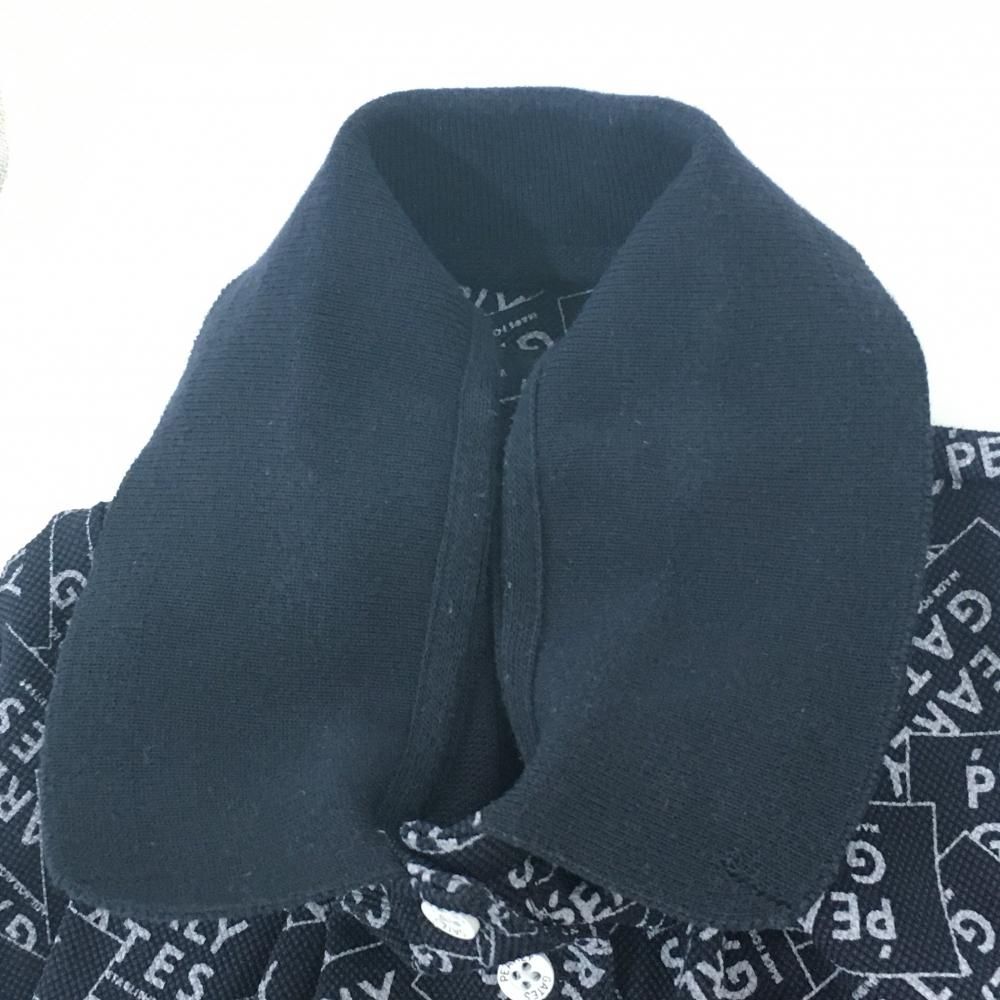 美品】パーリーゲイツ 半袖ポロシャツ ネイビー×白 ロゴプレート総柄
