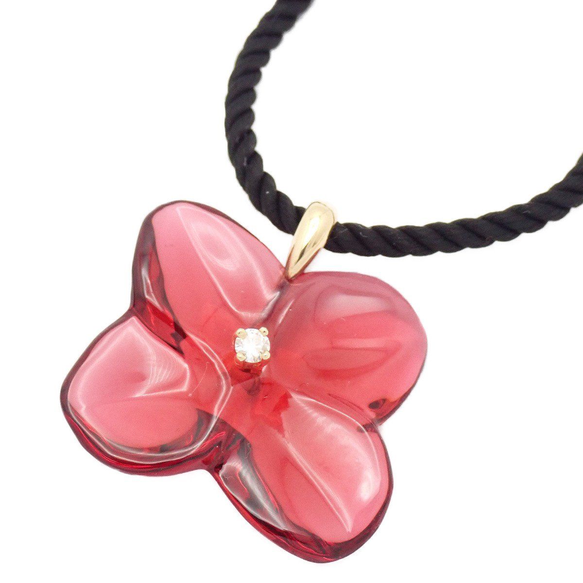 Baccarat バカラ オルテンシア ネックレス 750YG/クリスタル/ダイヤモンド レッド系【いおき質店】