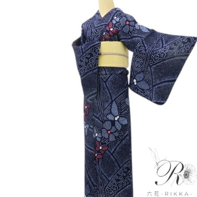六花-RIKKA- 美品 綿 洗える夏着物 蝶 有松鳴海絞り❀大人だけが知る