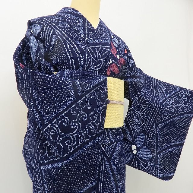 六花-RIKKA- 美品 綿 洗える夏着物 蝶 有松鳴海絞り❀大人だけが知る
