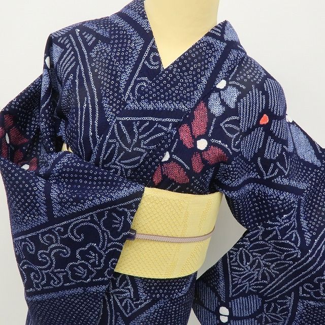 六花-RIKKA- 美品 綿 洗える夏着物 蝶 有松鳴海絞り❀大人だけが知る