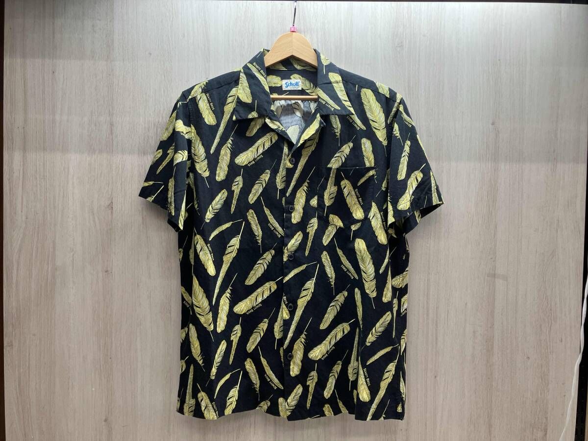 SCHOTT フェザー柄 アロハシャツ 3195022 ブラック×ゴールド M