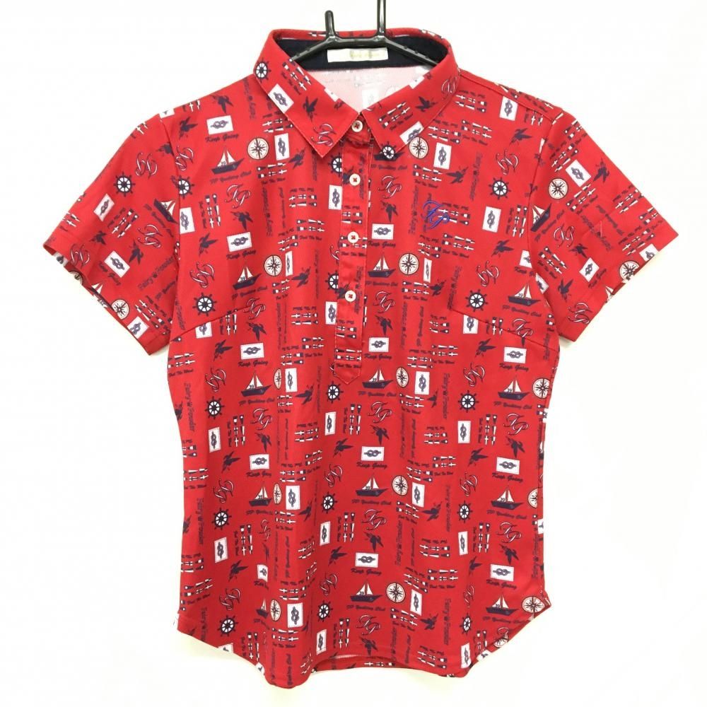 美品】フェアリーパウダー 半袖ポロシャツ レッド×ネイビー 総柄