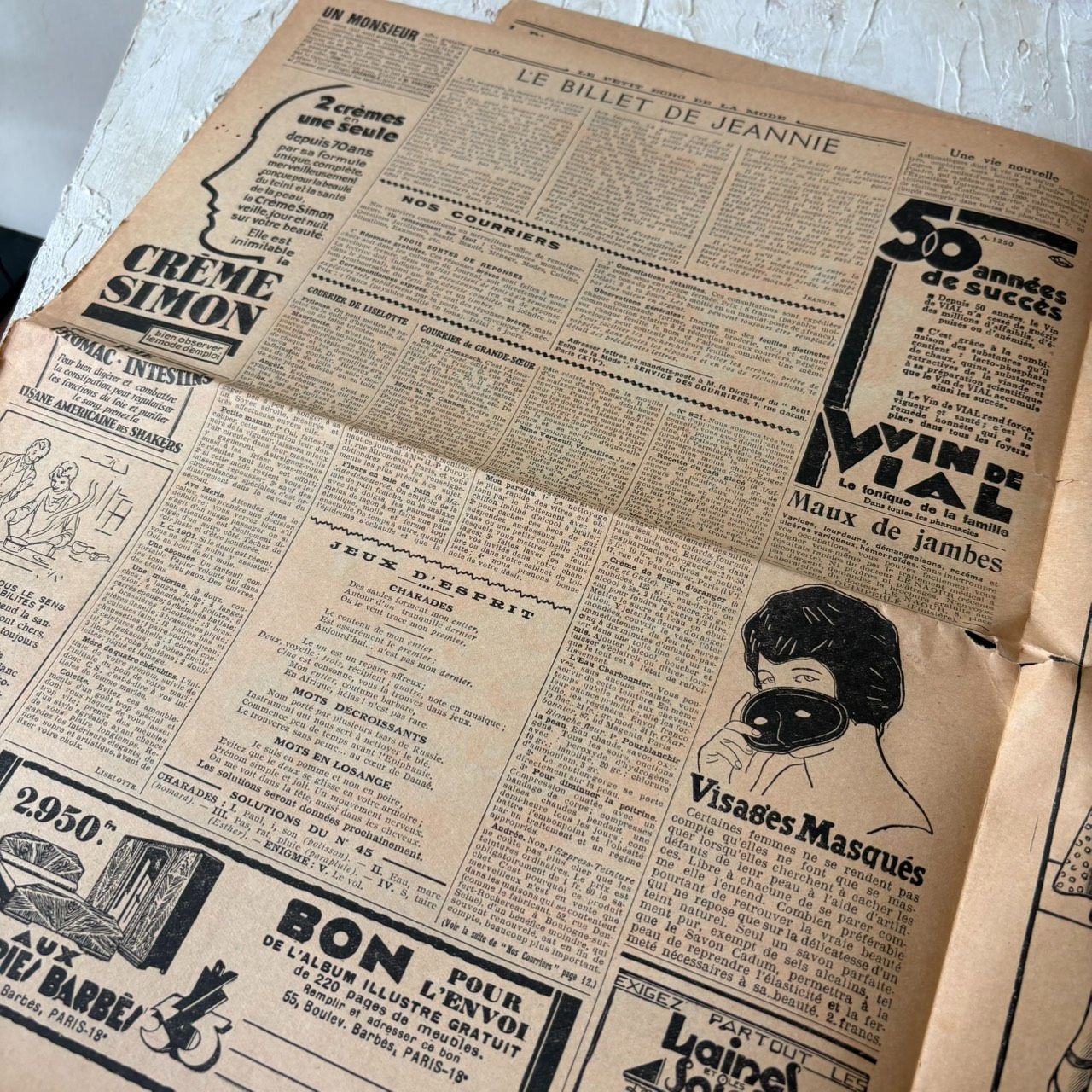 1929年 フランスアンティーク 孔雀・ぶどう・果物 刺繍図案