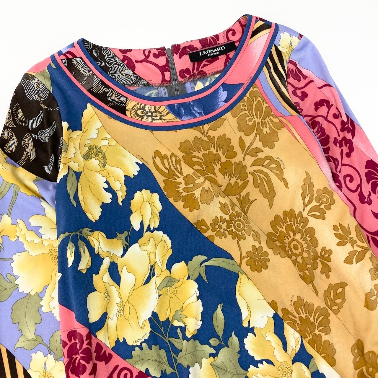 22d12 【美品】 LEONARD FASHION レオナール ロングスリーブワンピース