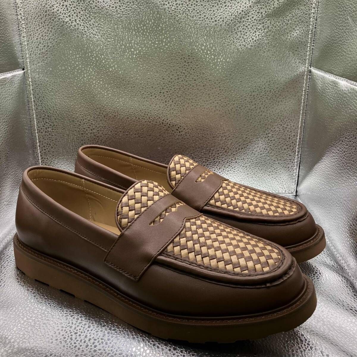 CAMINANDO メッシュレザーローファー SIZE:30cmブラウン カミナンド