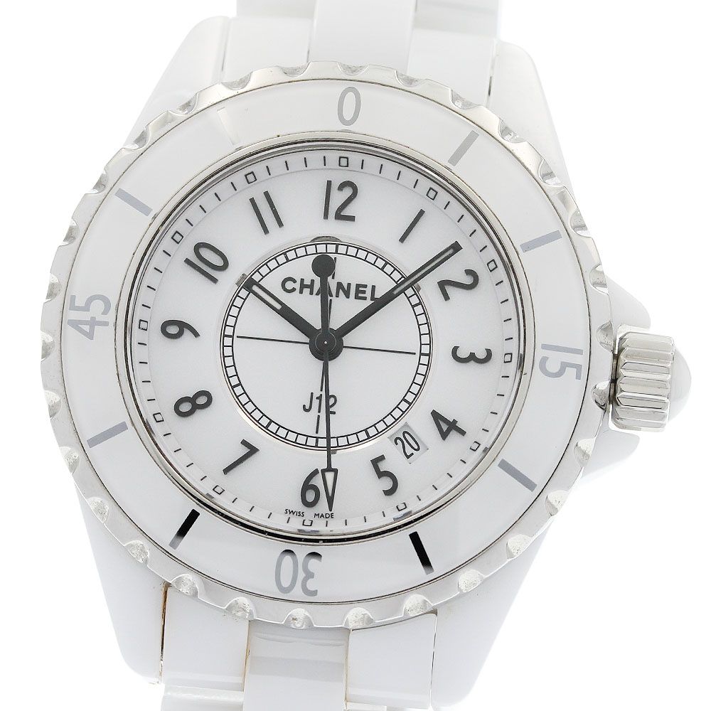 シャネル CHANEL H0968 J12 33ｍｍ 白セラミック デイト クォーツ レディース 良品 _938342