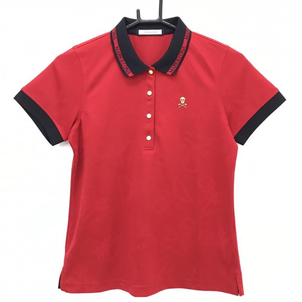 MARK & LONA スカルプリント ポロシャツ レッド 超美品】マークアンドロナ 半袖ポロシャツ レッド×黒 スカル地模様 襟
