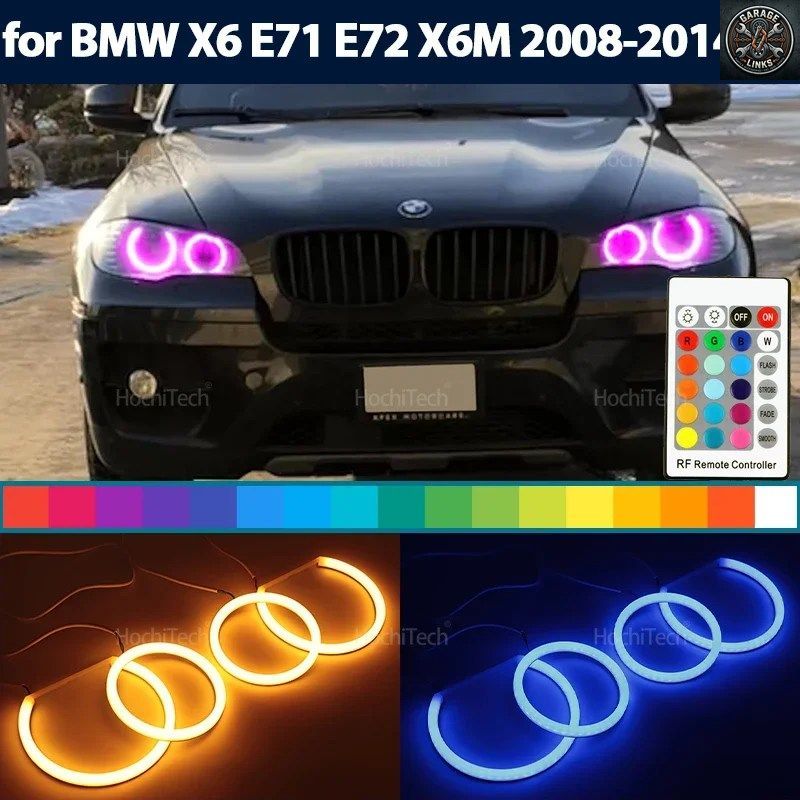 ヘッドライト コットン マルチカラー RGB LED エンジェルアイ リング BMW X6 E71 E76M 2008-2014 リングアイ RF リモコン