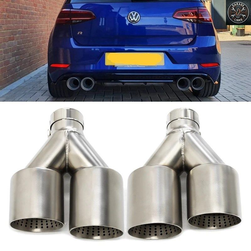 ダブルマットステンレススチール製カーマフラ??ーチップ排気チップシステムパイプ排気チップ60mm 63mm GTI MK7 GOLF7ノズル 1個