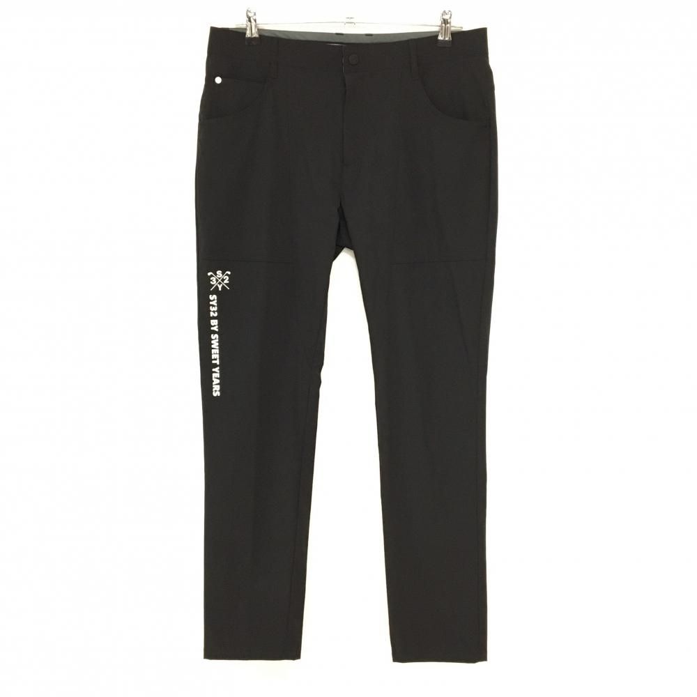 美品】SY32 ナイロンパンツ 黒 ストレッチ ロゴ白 メンズ L ゴルフ