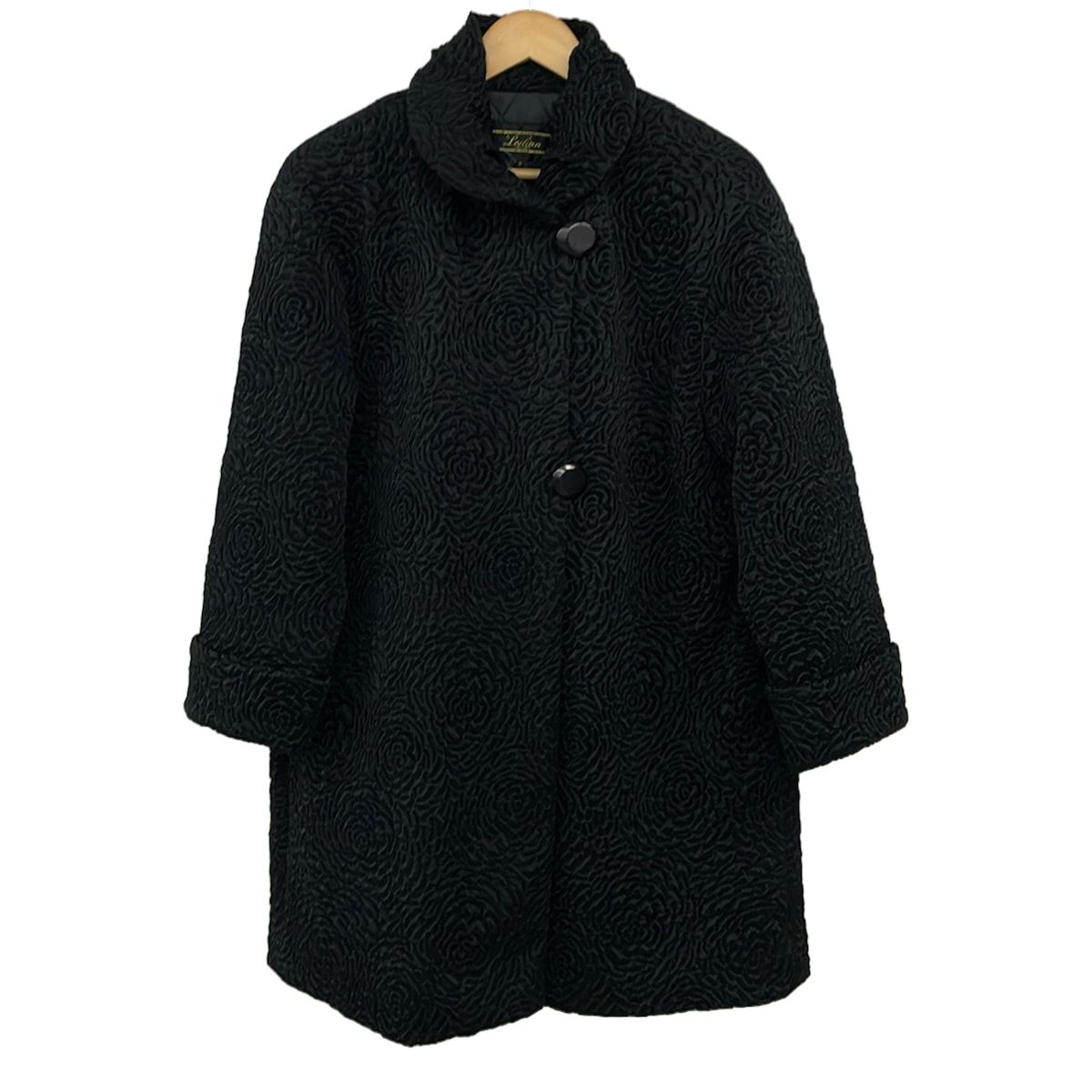 Leilian(レリアン) コート サイズ9 M レディース新品同様 - 黒 長袖/花柄/肩パッド/中綿/秋/冬