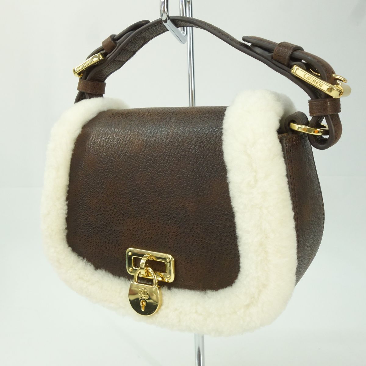 RALPH LAUREN ラルフ ローレン Tanner ターナー シアリングトリム 2WAYショルダー ハンドバッグ ※中古