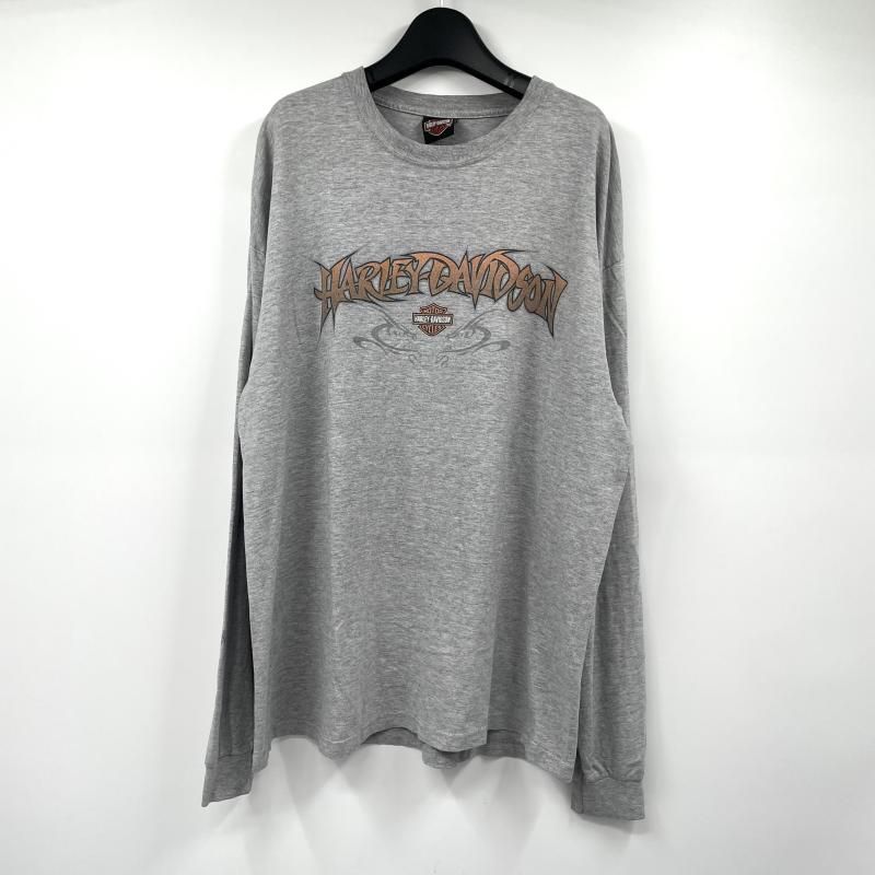【中古】00s　Harley davidson 　サイド袖プリント長袖TOP　グレー　ハーレーダビッドソン[17]