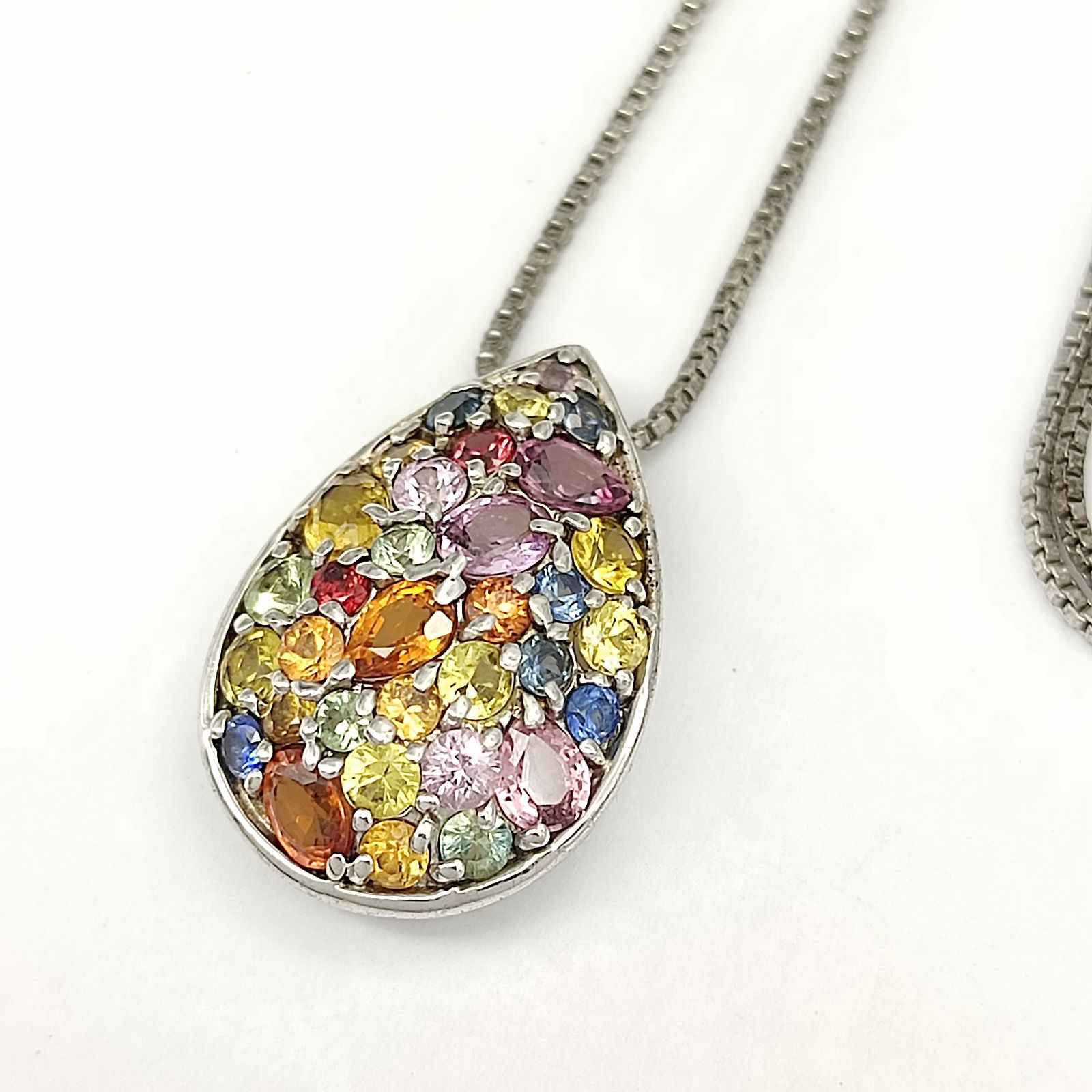 【美品】マルチカラーストーンドロップネックレス　SILVER　シルバー925　6.5g　3.00ct