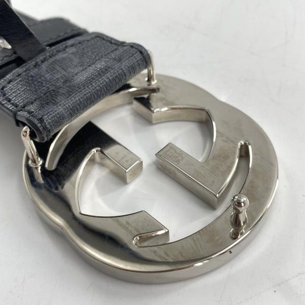 中古】GUCCI バックル付きベルト ブラック シルバー グッチ インター
