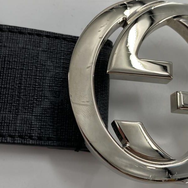 中古】GUCCI バックル付きベルト ブラック シルバー グッチ インター