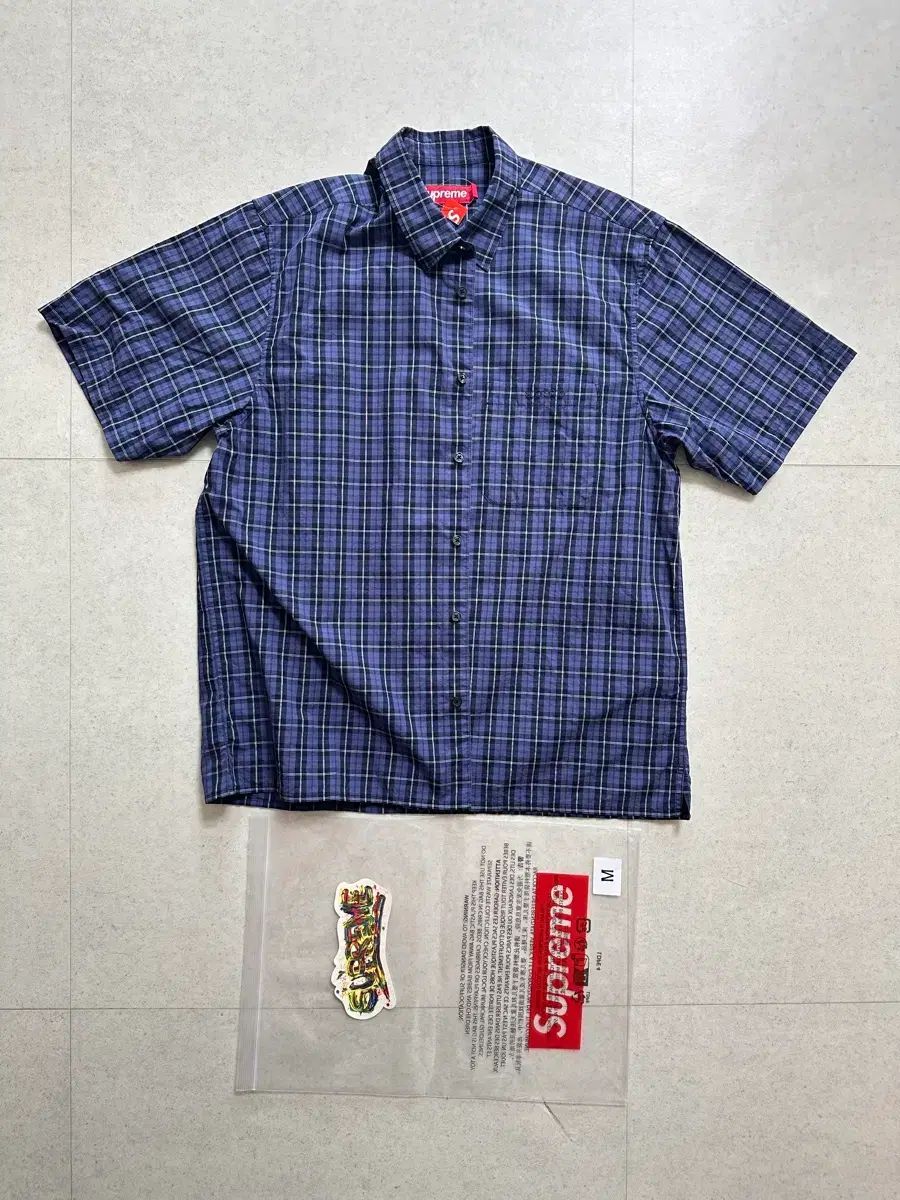 シュプリーム ルーズフィット ミニ プレイド 半袖 シャツ ネイビー M サイズ 24SS 出品